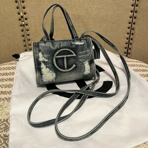 Telfar distressed denim blue small shopper